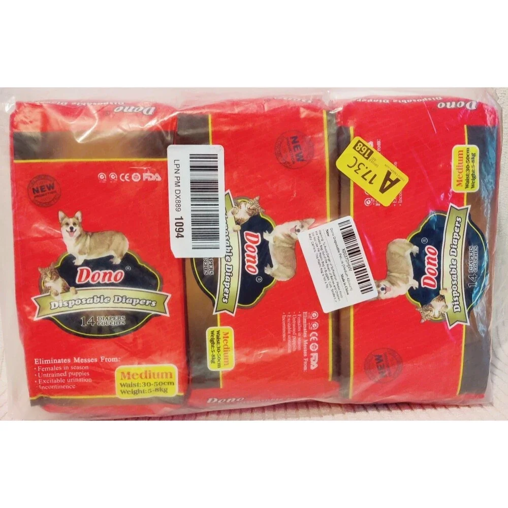 Dono Disposable Female Dog Diapers Size M, Lot of 3 Packs of 14 Diapers New